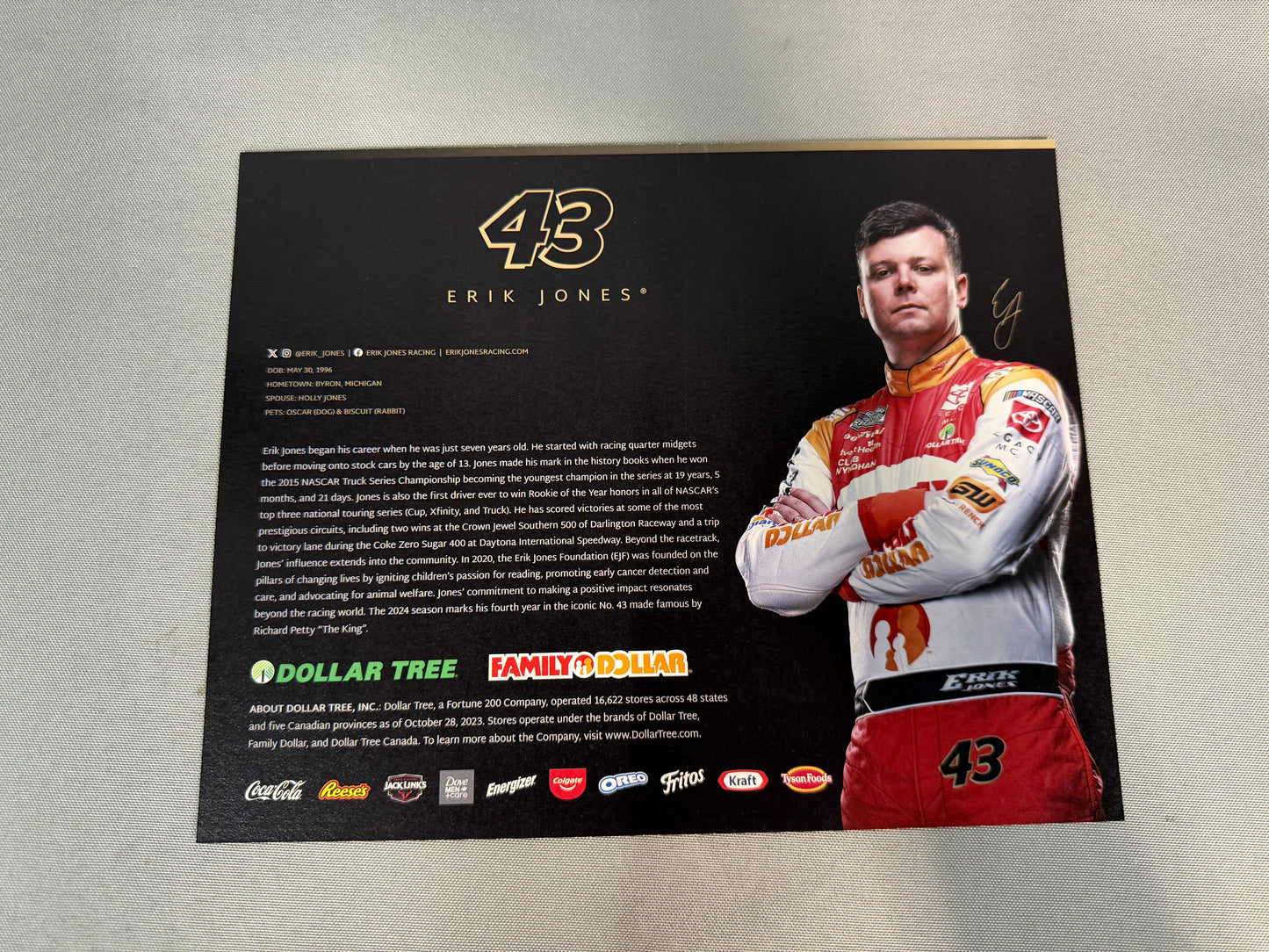 Erik Jones #43 2024 Family Dollar Nascar Hero Card