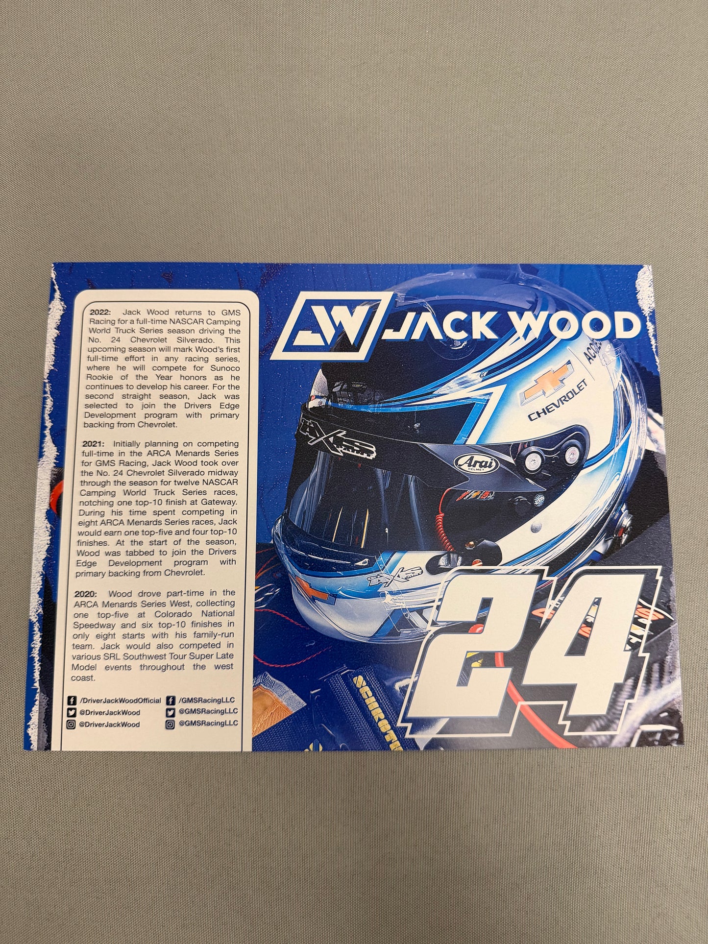 Jack Wood #24 2022 GMS Racing Nascar Hero Card
