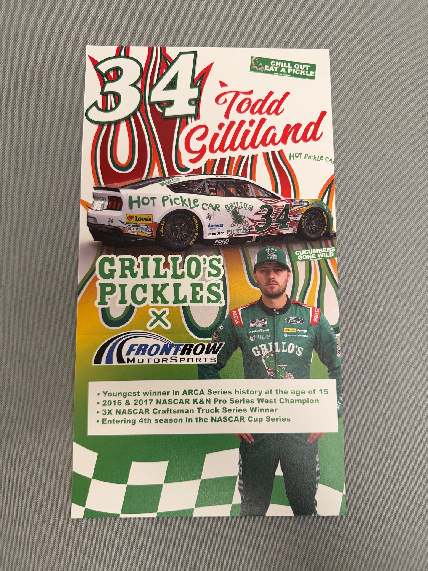 Todd Gilliland #34 2025 Grillo’s Pickles Hot Pickle Nascar Hero Card