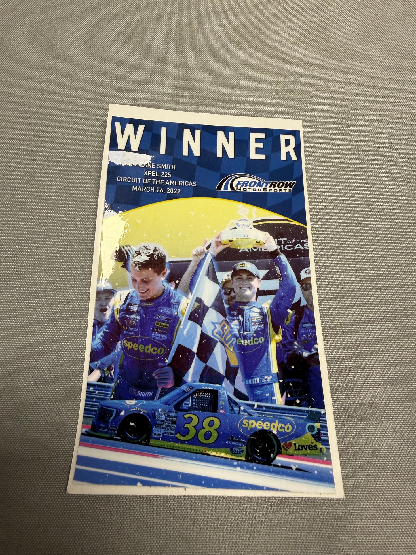 Zane Smith #38 2022 COTA Win Team Issued Decal