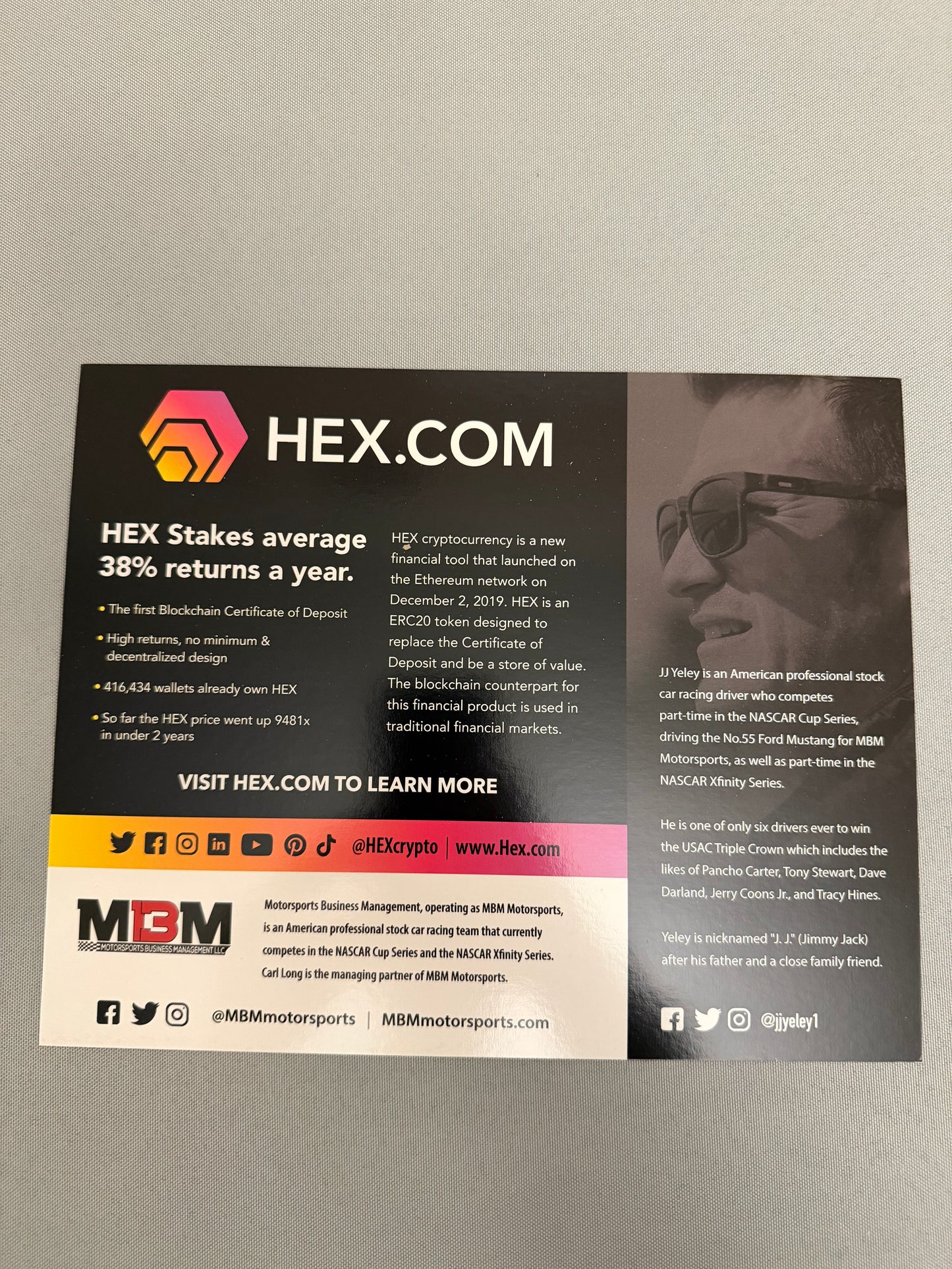 JJ Yeley #55 2022 Hex Nascar Hero Card