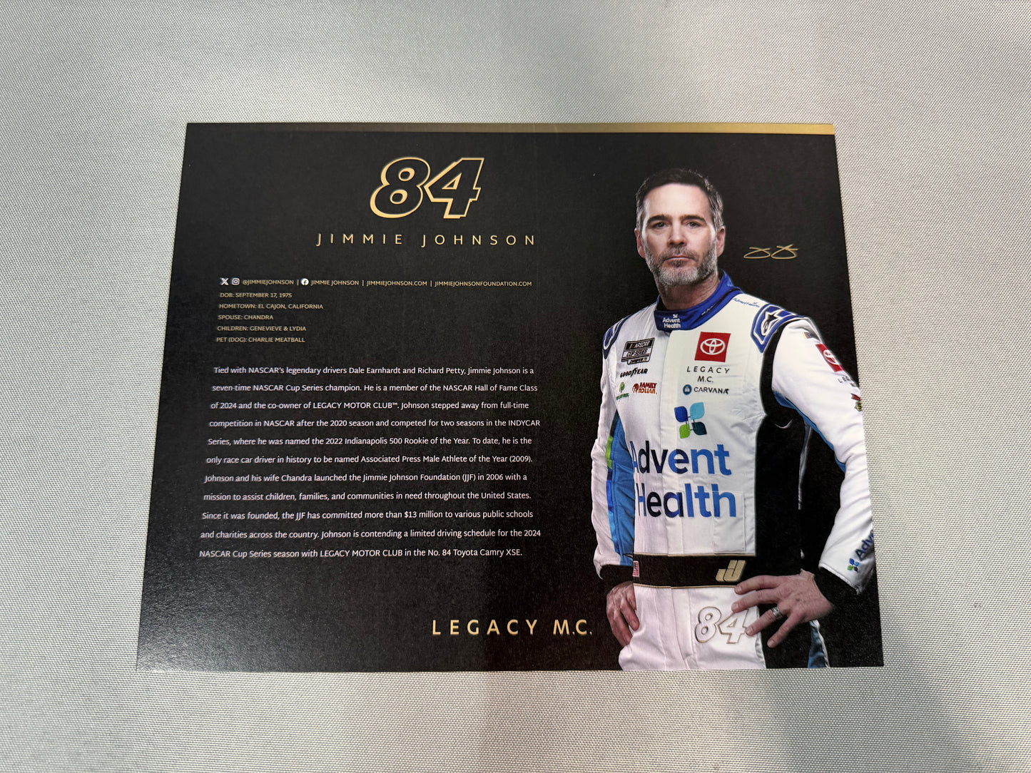 Jimmie Johnson #84 2024 Advent Health Nascar Hero Card