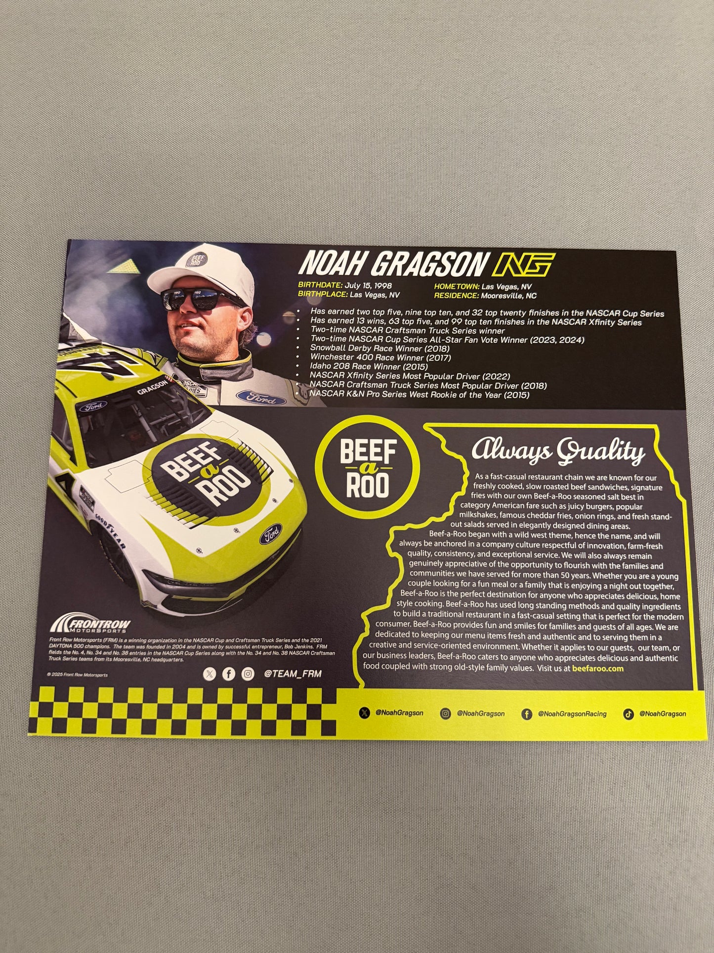 Noah Gragson #4 2025 Beef A Roo Nascar Hero Card