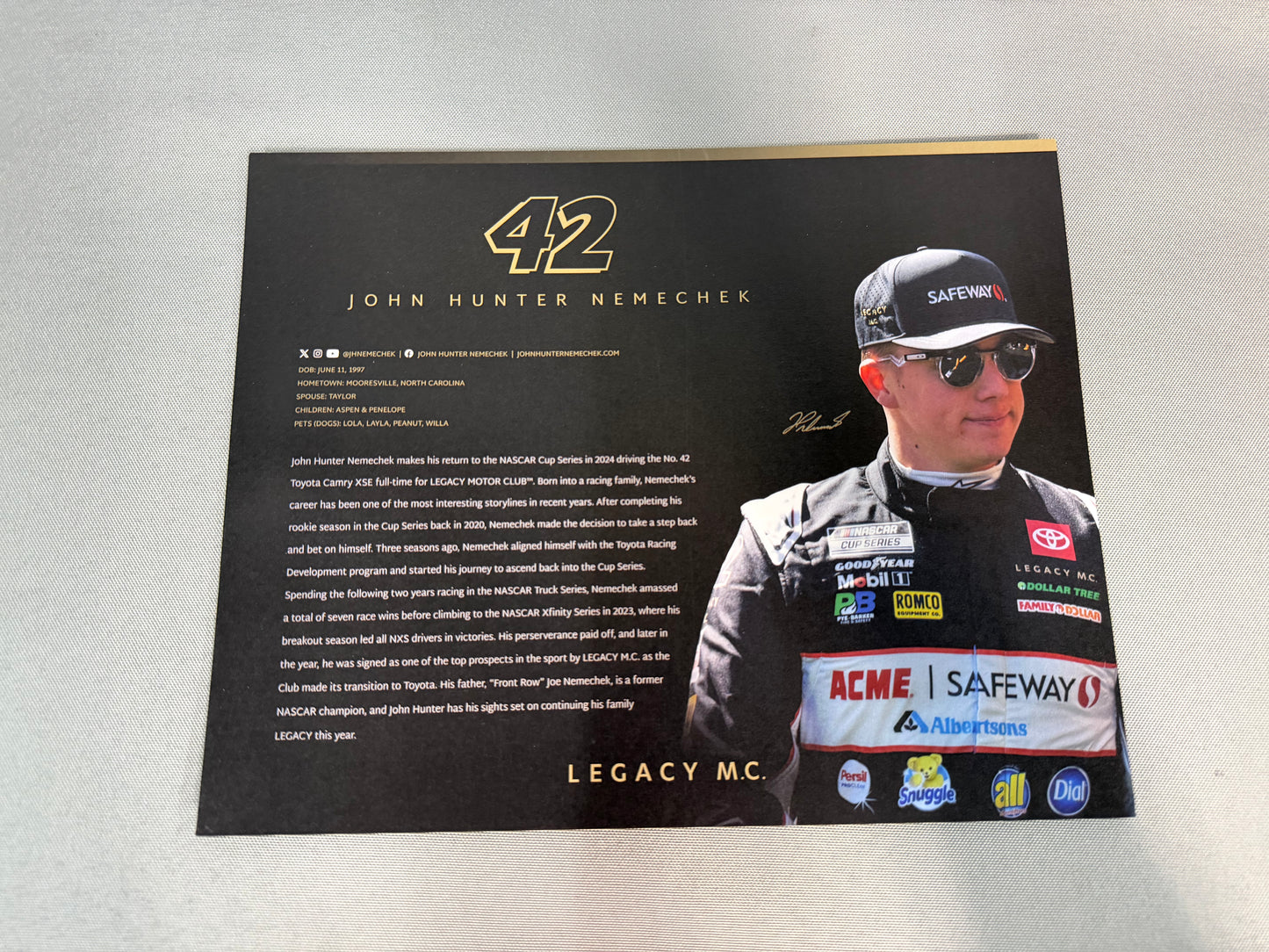 John Hunter Nemechek #42 2024 Safeway Acme Nascar Hero Card