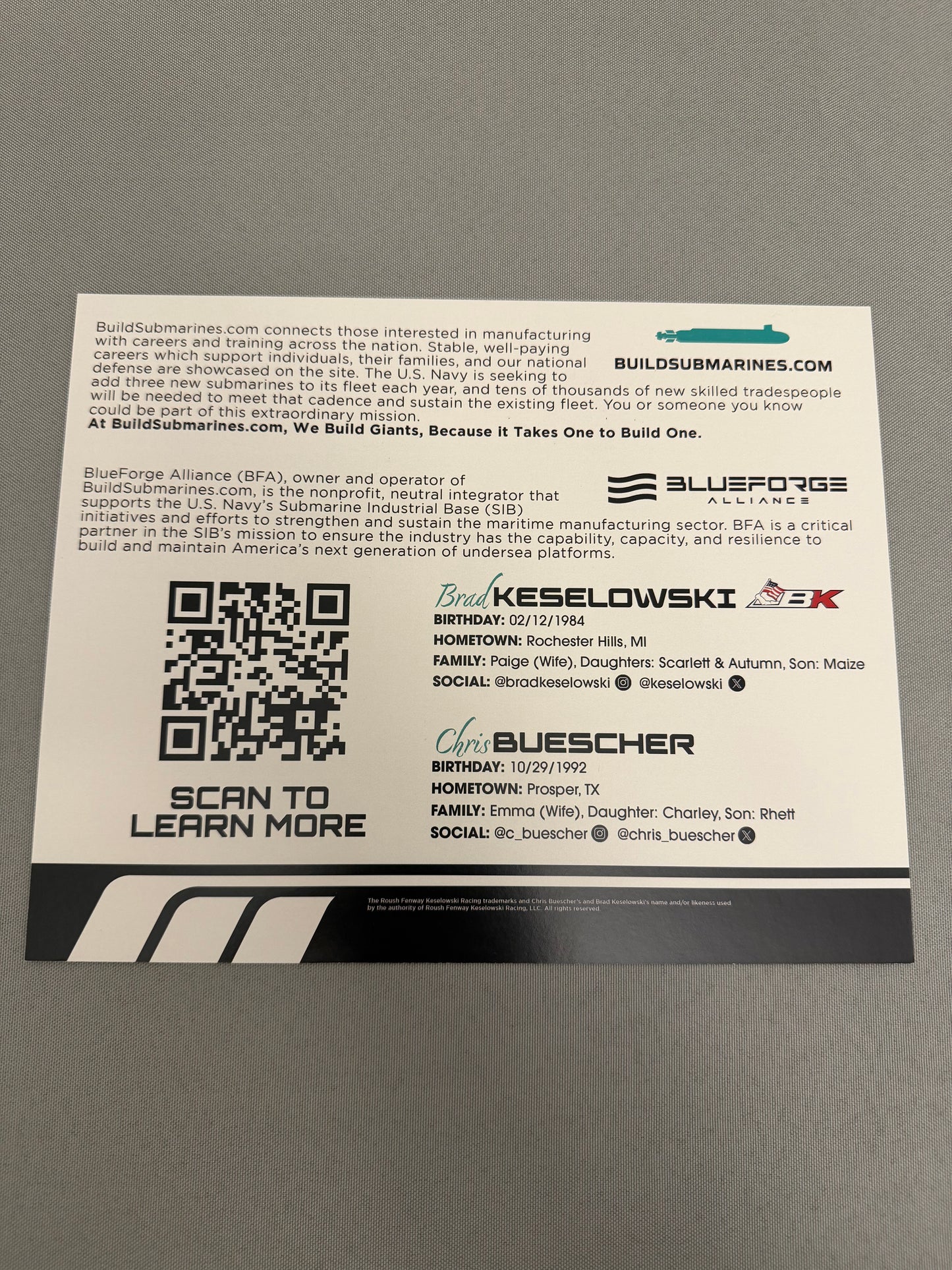 RFK Racing 2024 Build Submarines Nascar Hero Card