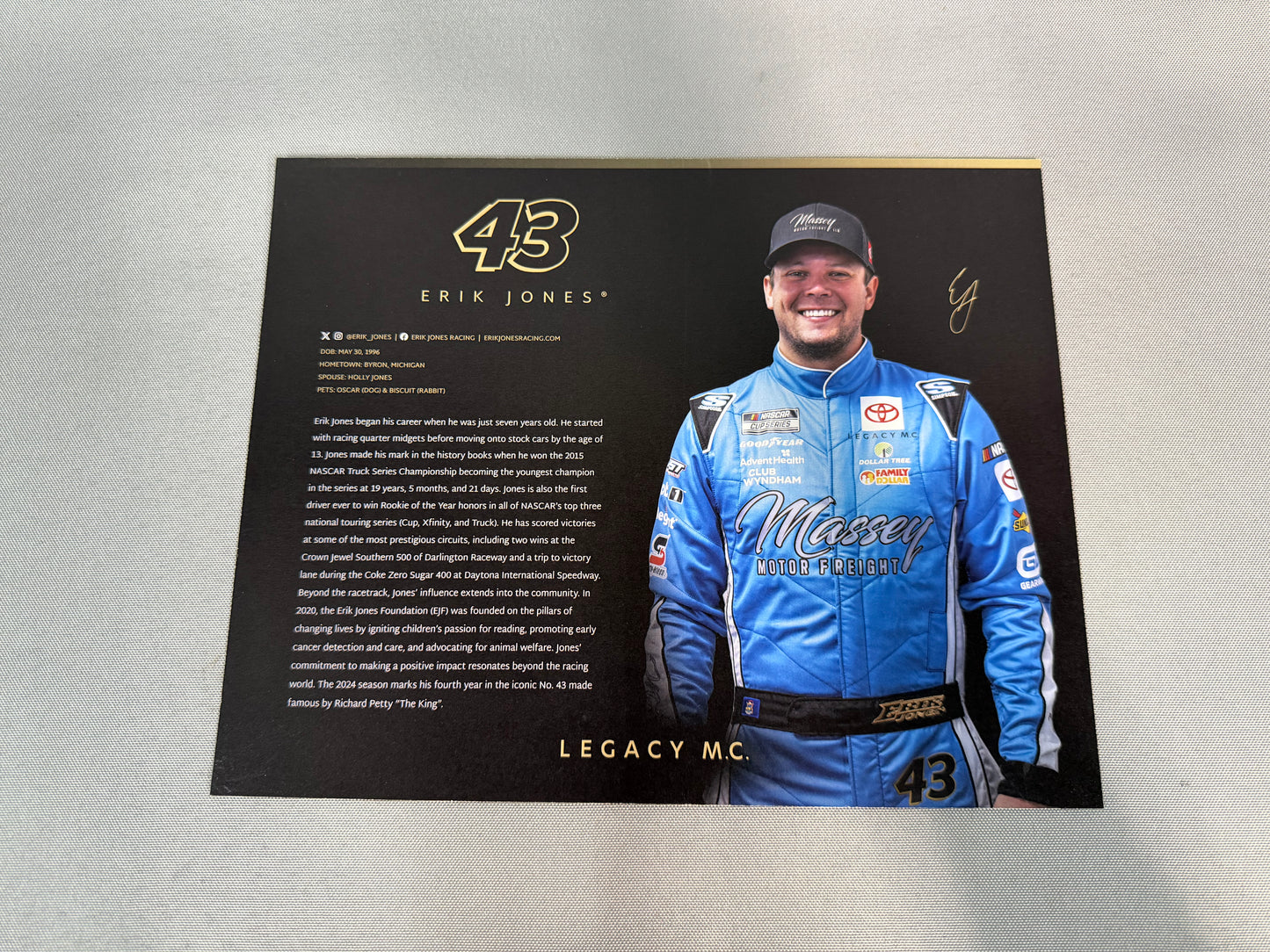 Erik Jones #43 2024 Massey Motor Freight Nascar Hero Card