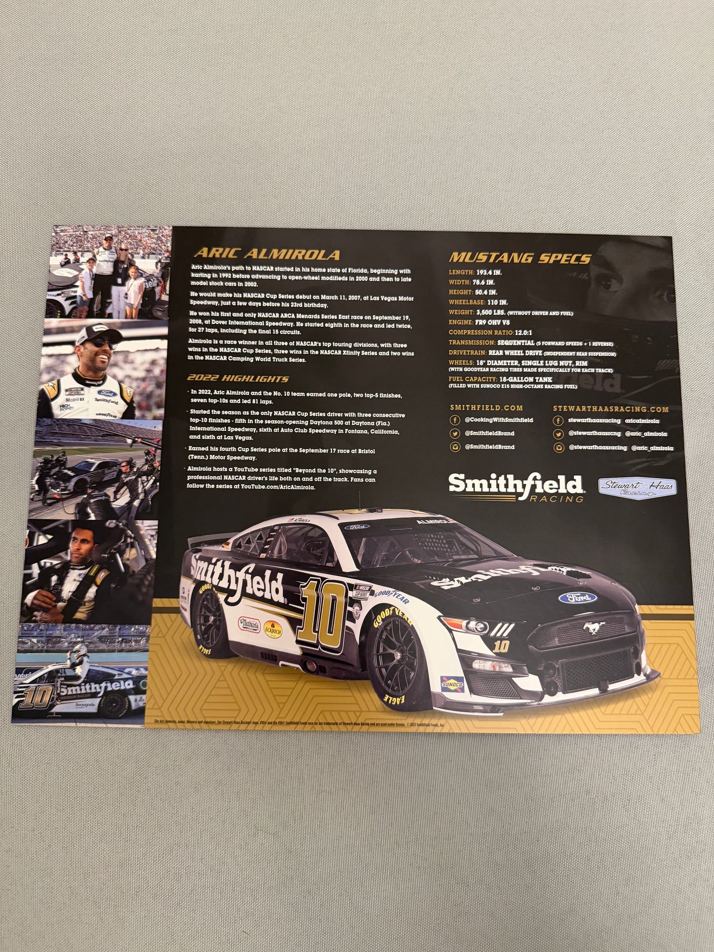 Aric Almirola #10 2023 Smithfield Nascar Hero Card