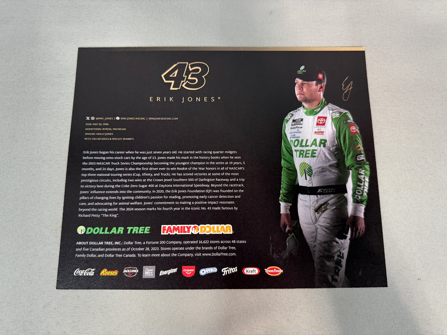 Erik Jones #43 2024 Dollar Tree Nascar Hero Card