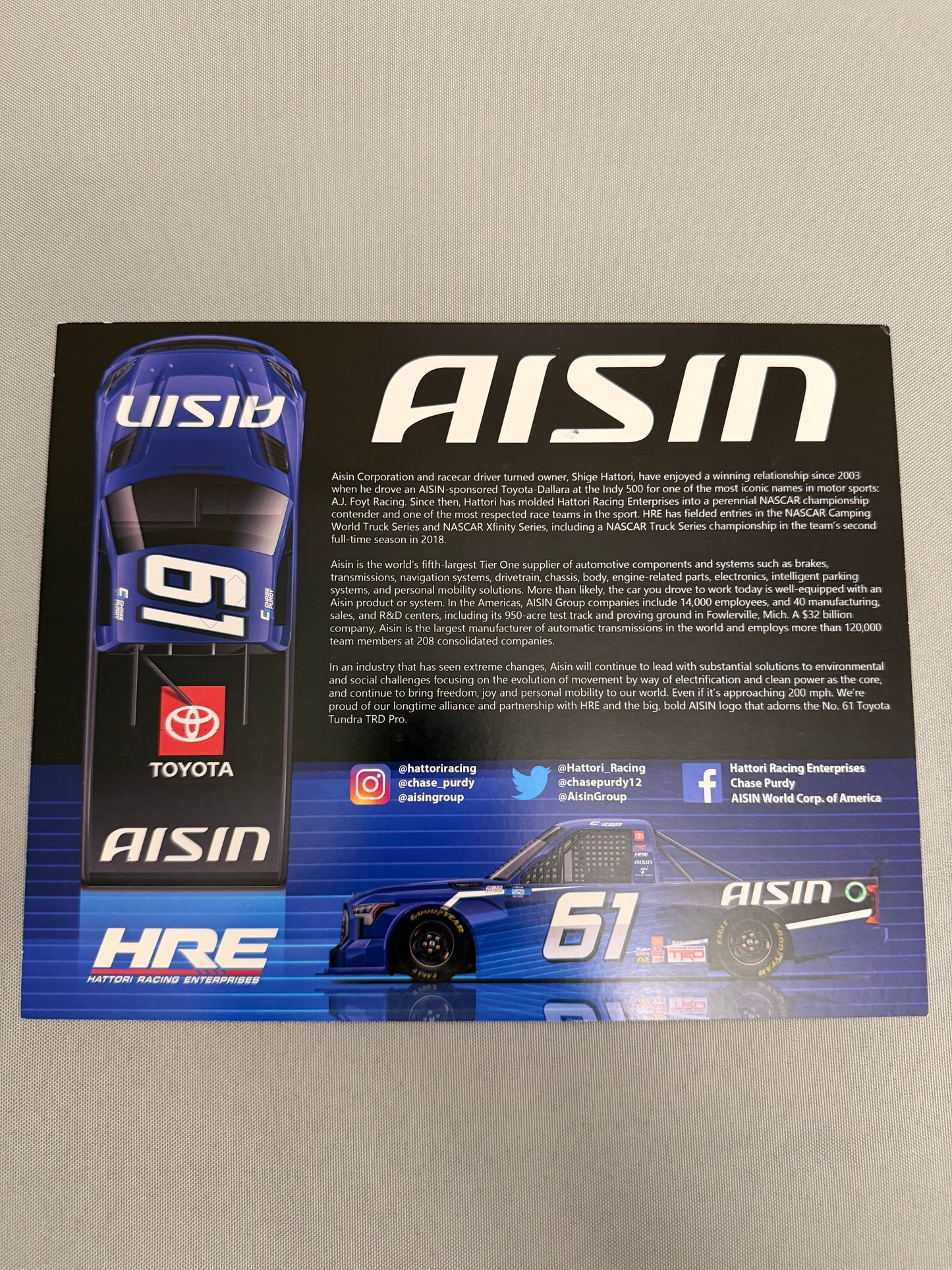 Chase Purdy #61 Aisin Nascar Hero Card