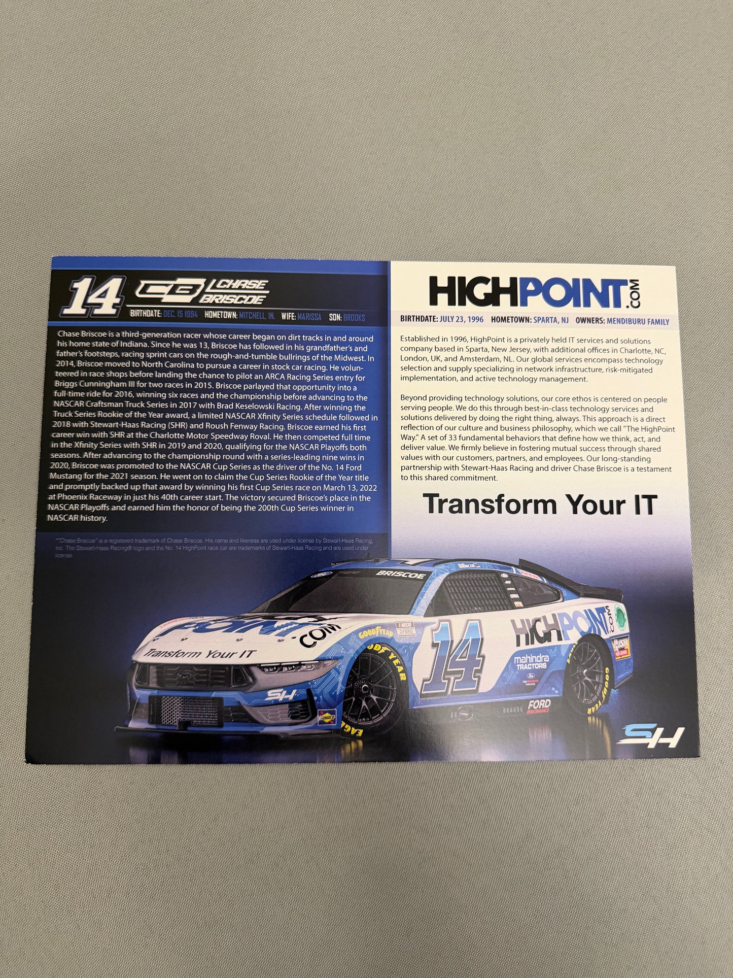 Chase Briscoe #14 2024 Highpoint Nascar Hero Card