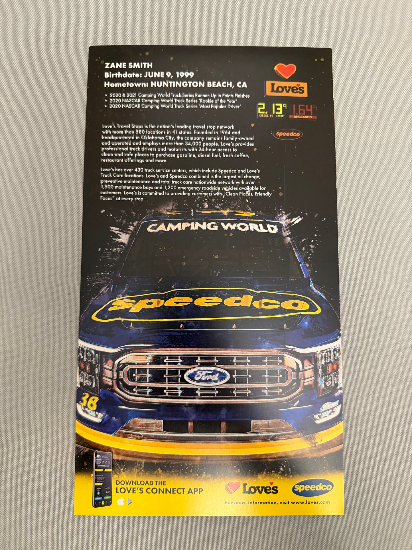 Zane Smith #38 2022 Speedco Nascar Hero Card