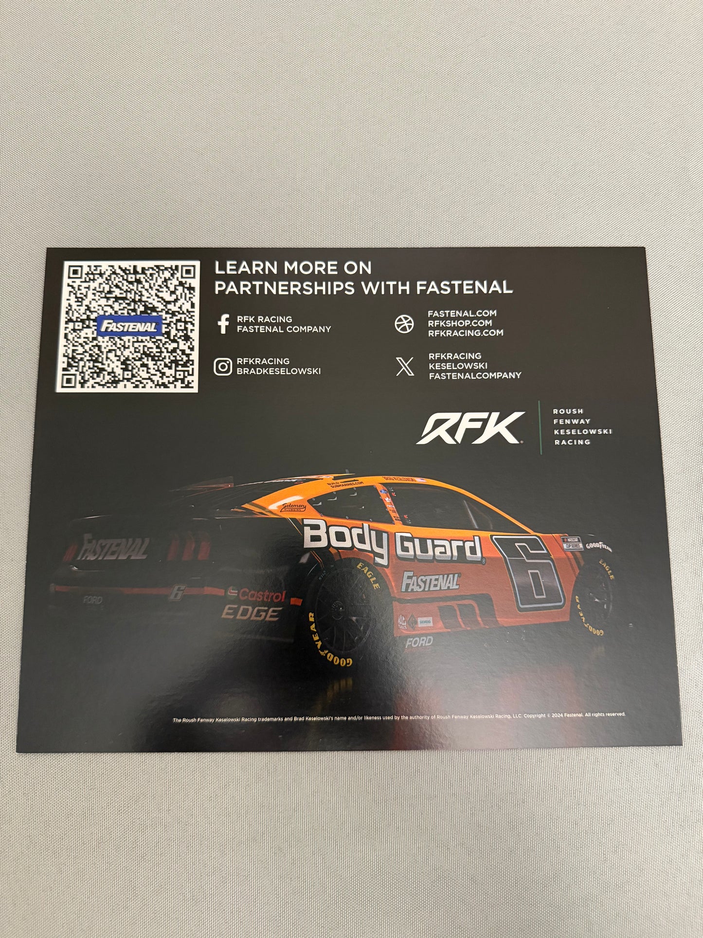 Brad Keselowski #6 2024 Fastenal Body Guard Nascar Hero Card