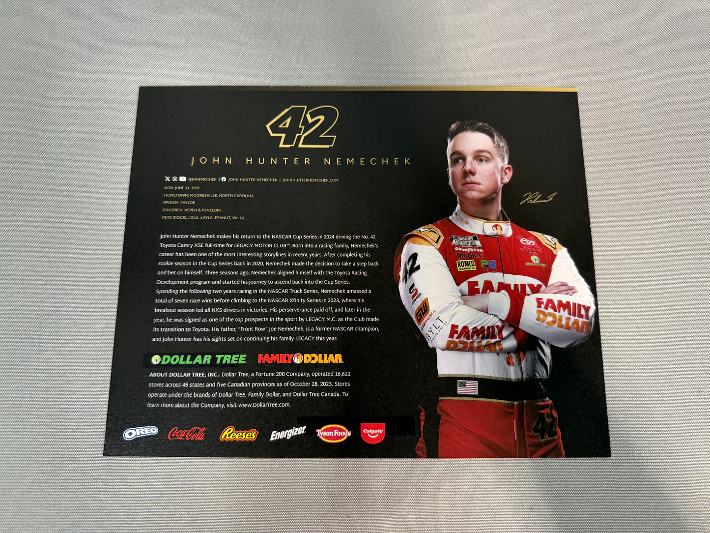 John Hunter Nemechek #42 2024 Family Dollar Nascar Hero Card