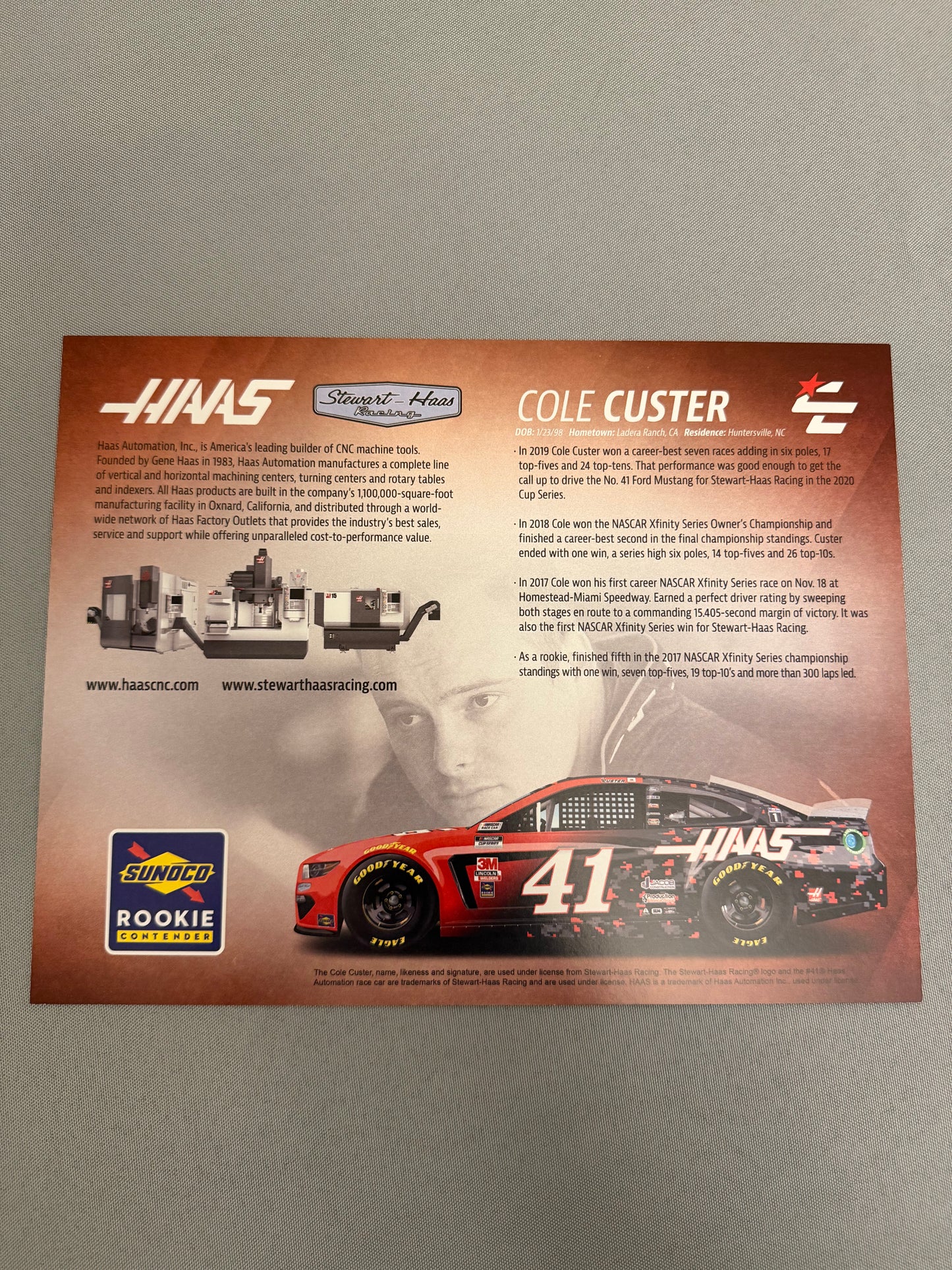 Cole Custer #41 2020 Haas Tooling Nascar Hero Card