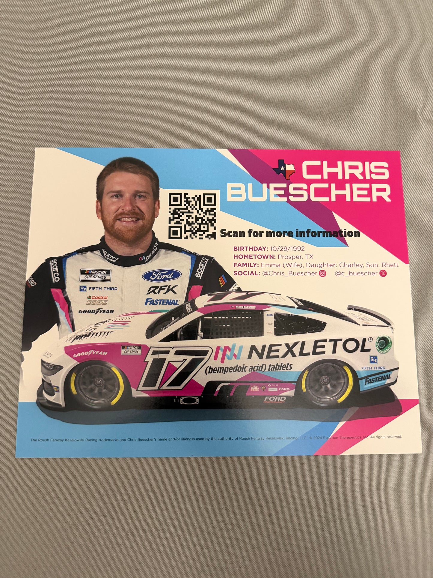 RFK Racing 2024 Nexlizet Nexletol Nascar Hero Card