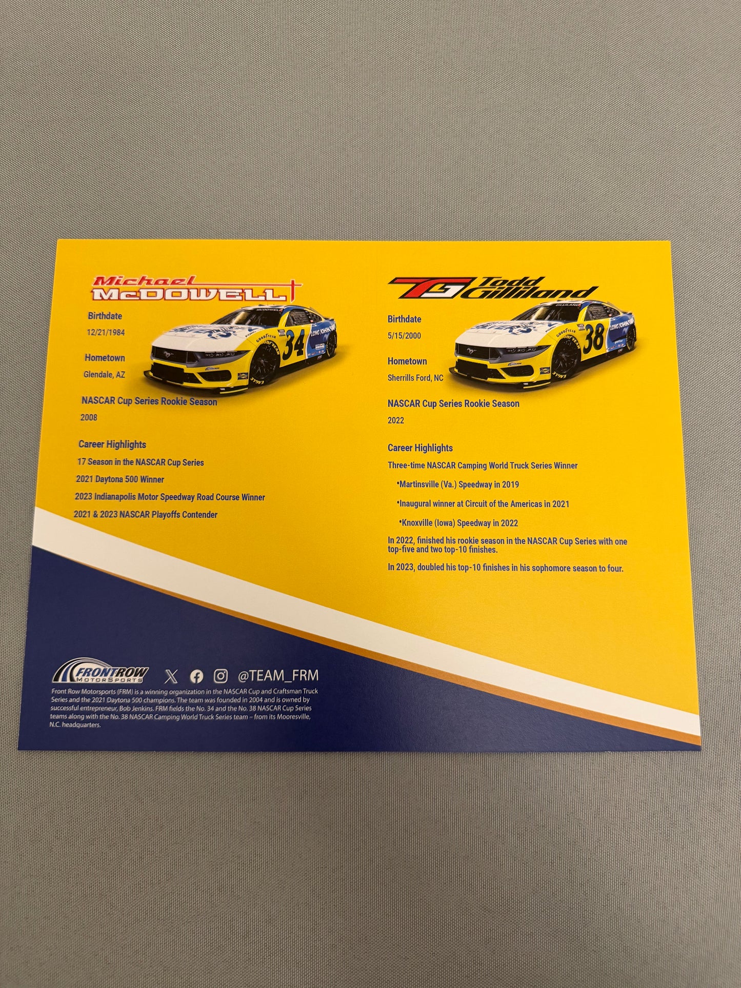 Michael McDowell Todd Gilliland 2024 Long John Silvers Nascar Hero Card