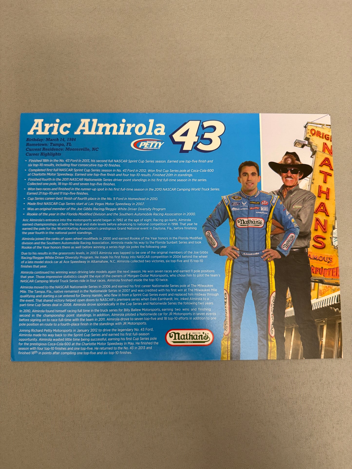 Aric Almirola #43 2014 Eckrich Farms Nascar Hero Card