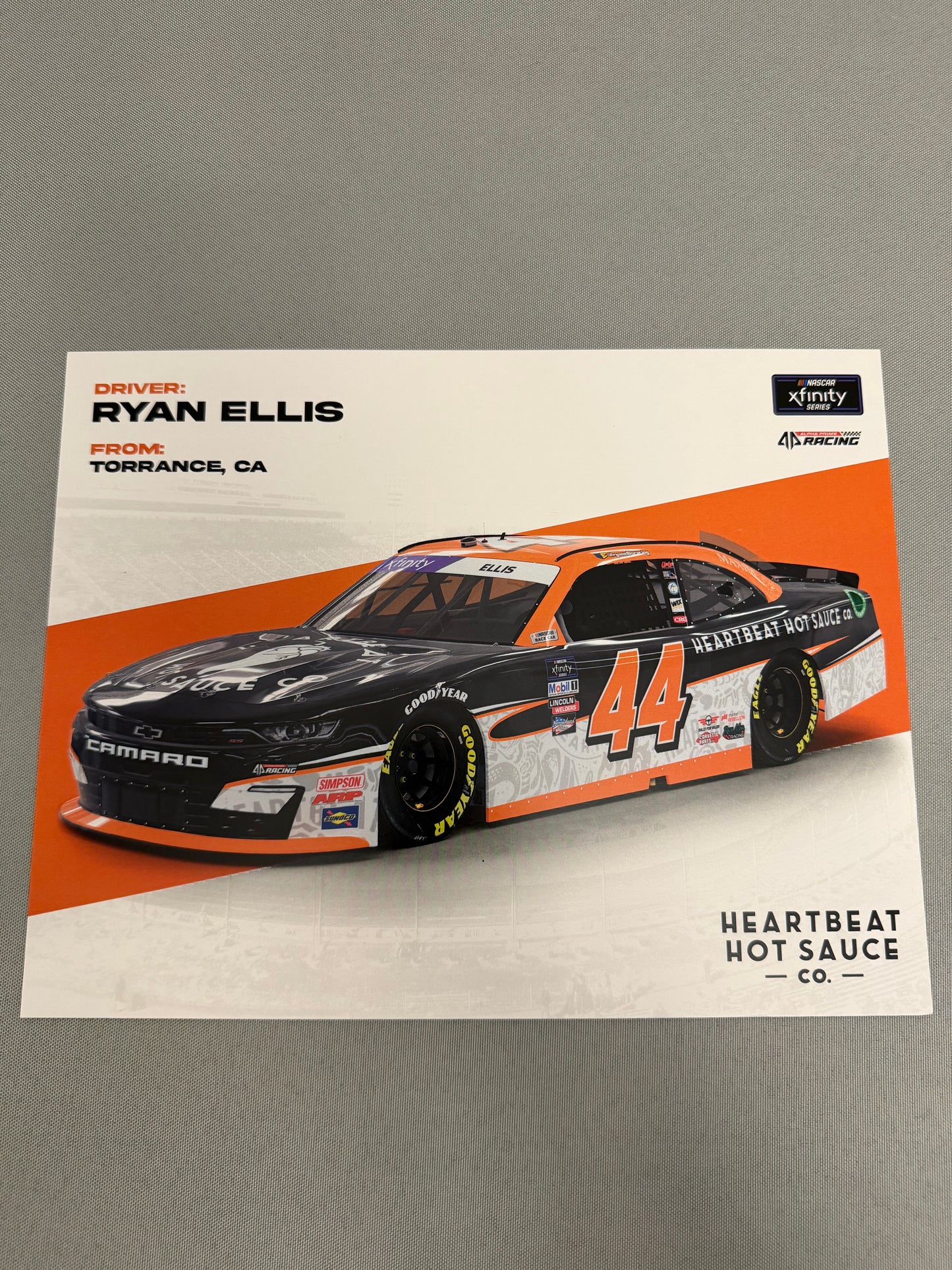 Ryan Ellis #44 2022 Heartbeat Hot Sauce Nascar Hero Card