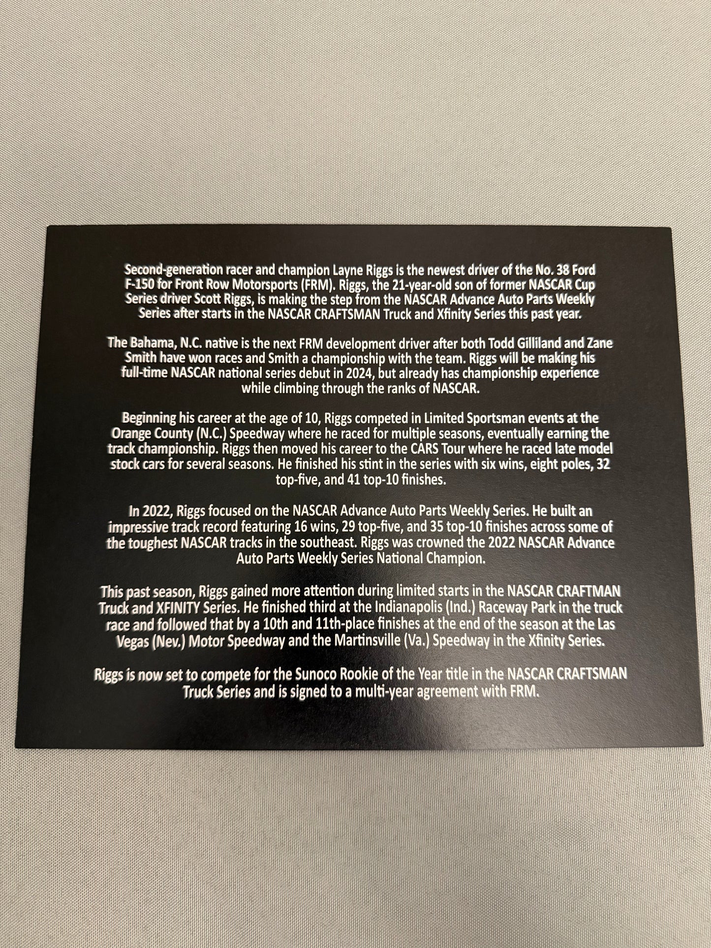 Layne Riggs #38 2024 Front Row Motorsports Nascar Hero Card