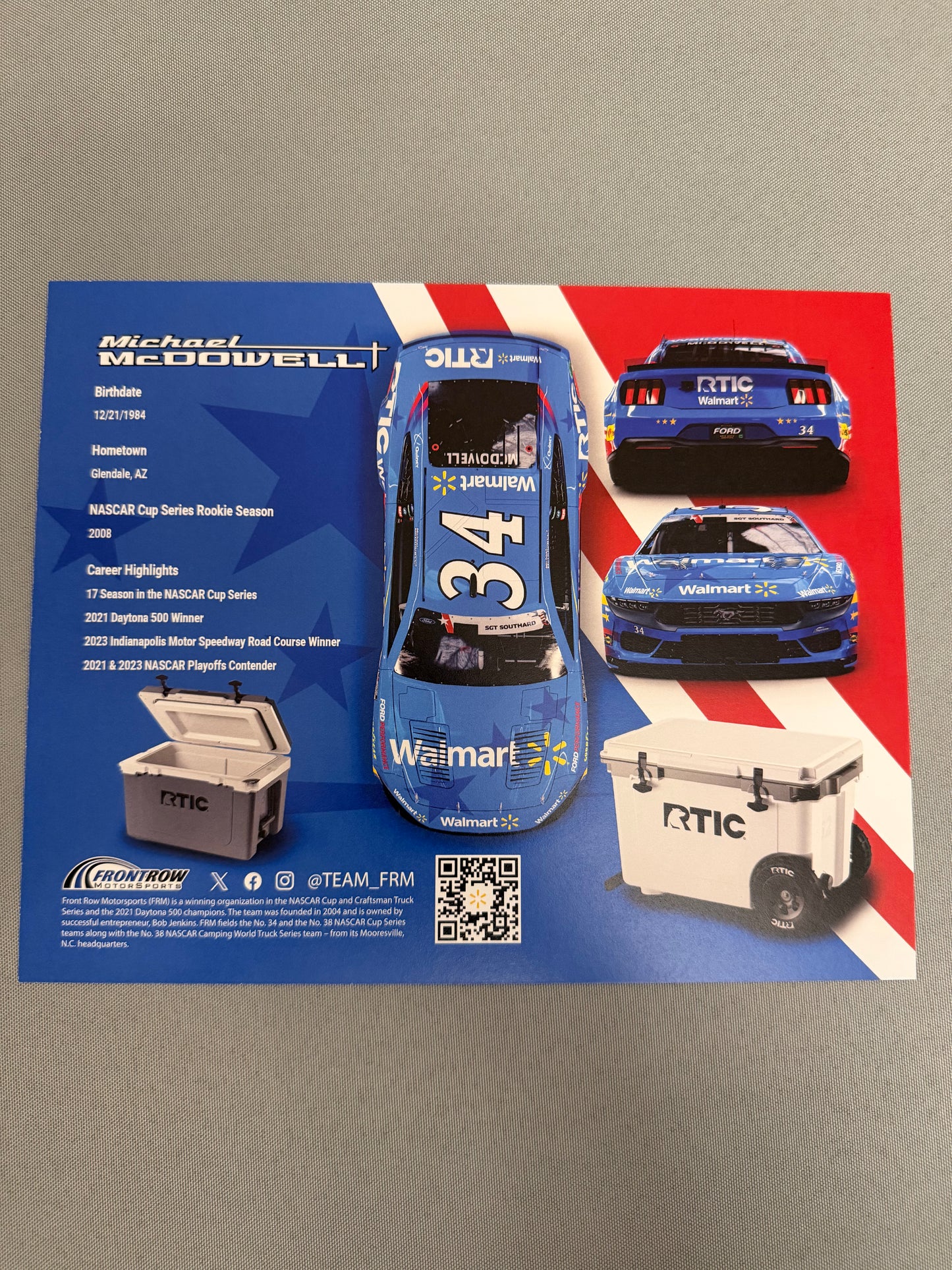 Michael McDowell #34 2024 Walmart Rtic Nascar Hero Card