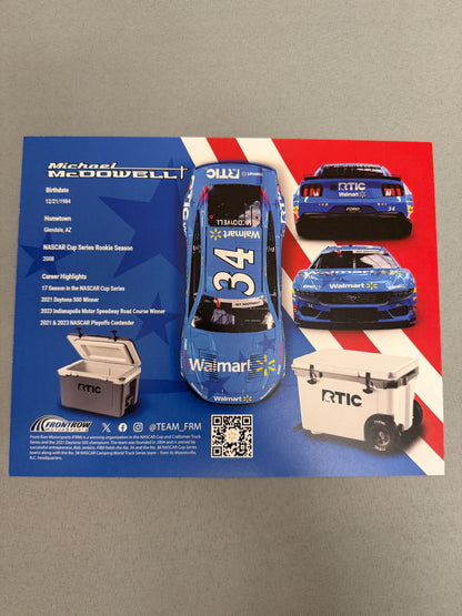Michael McDowell #34 2024 Walmart Rtic Nascar Hero Card