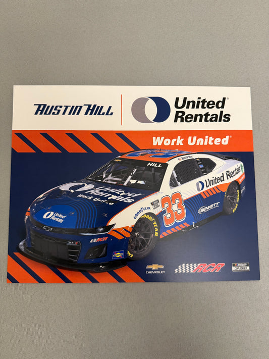 Austin Hill #33 2024 United Rentals Nascar Hero Card