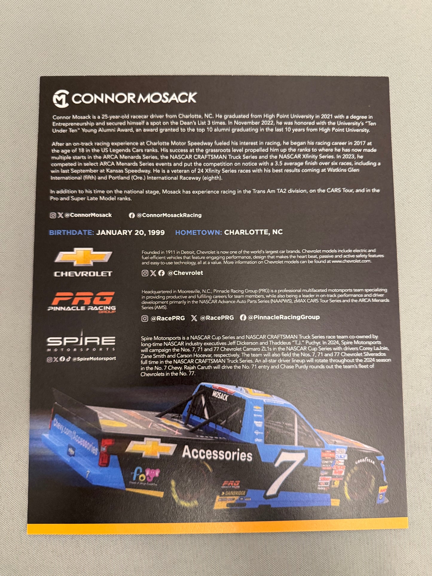 Connor Mosack #7 2024 Chevrolet Accessories Nascar Hero Card