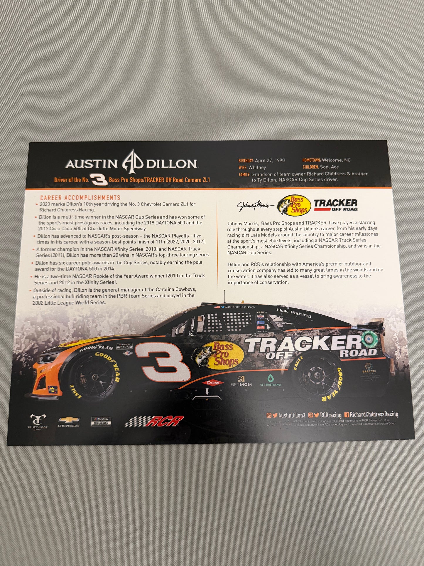 Austin Dillon #3 2023 Bass Pro Shops Nascar Hero Card