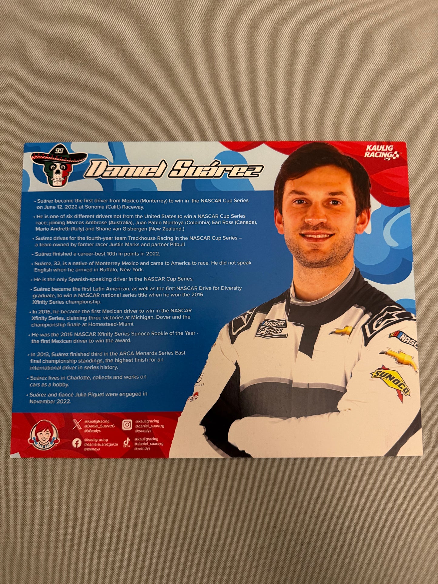 Daniel Suarez #14 2024 Wendy’s Nascar Hero Card