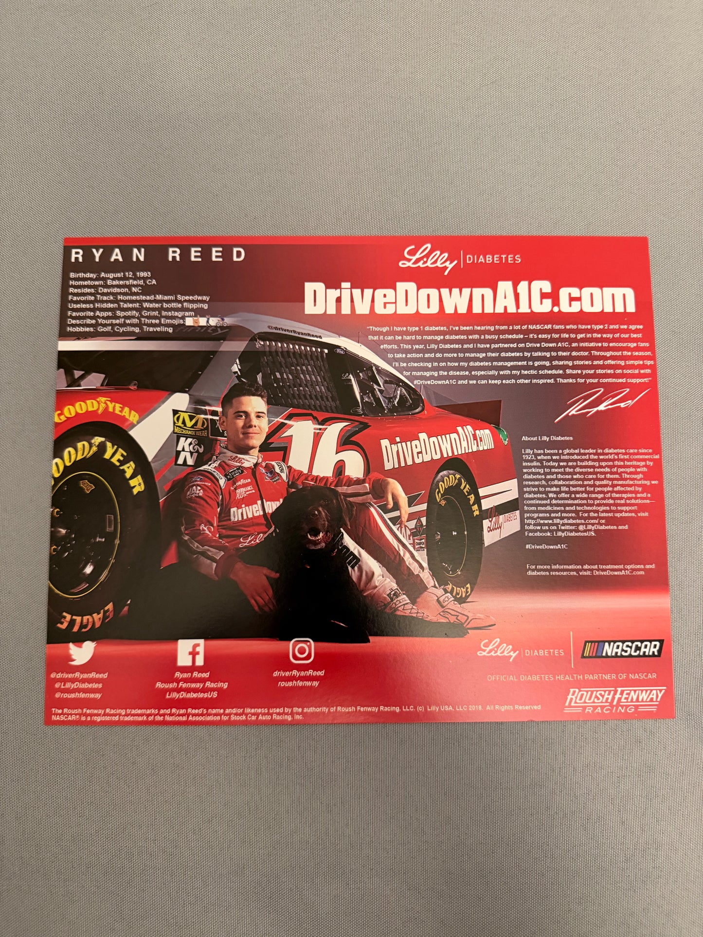 Ryan Reed #16 2018 Drive Down A1C Nascar Hero Card