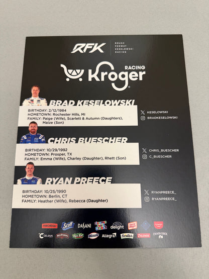 RFK Racing 2025 Kroger Nascar Hero Card