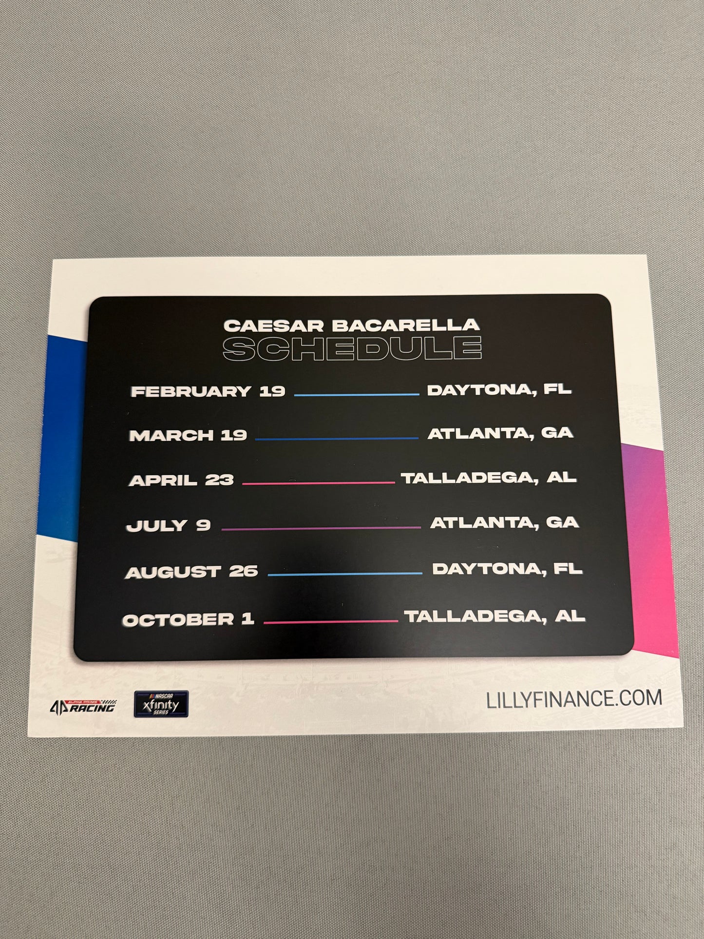 Caesar Bacarella 2022 #45 Lilly Finance Nascar Hero Card