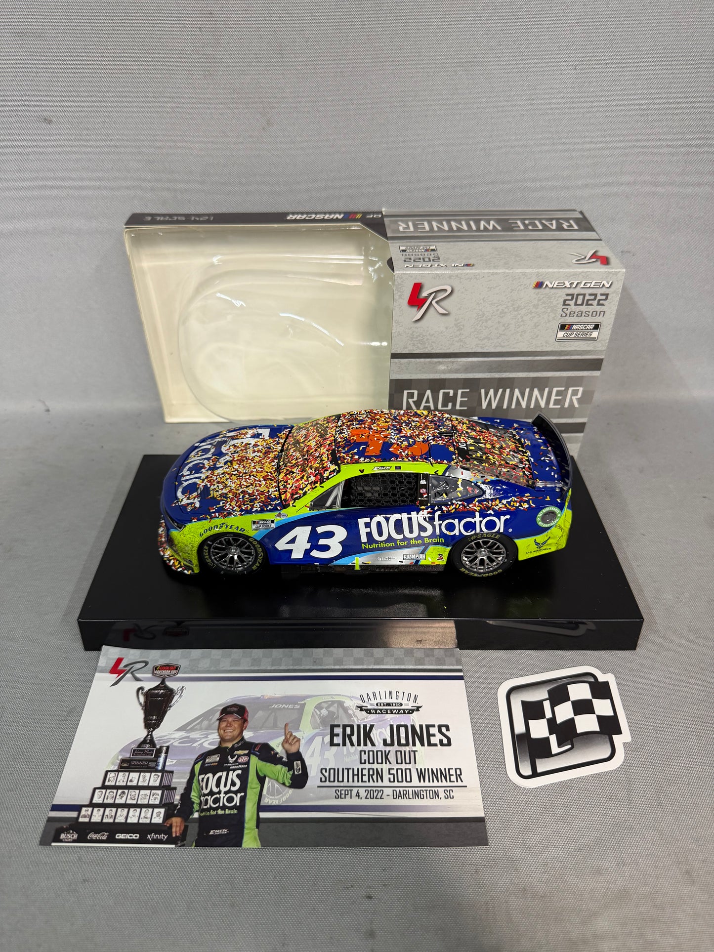 Erik Jones #43 2022 Darlington Win Focus Factor Nascar Dual Autographed Diecast