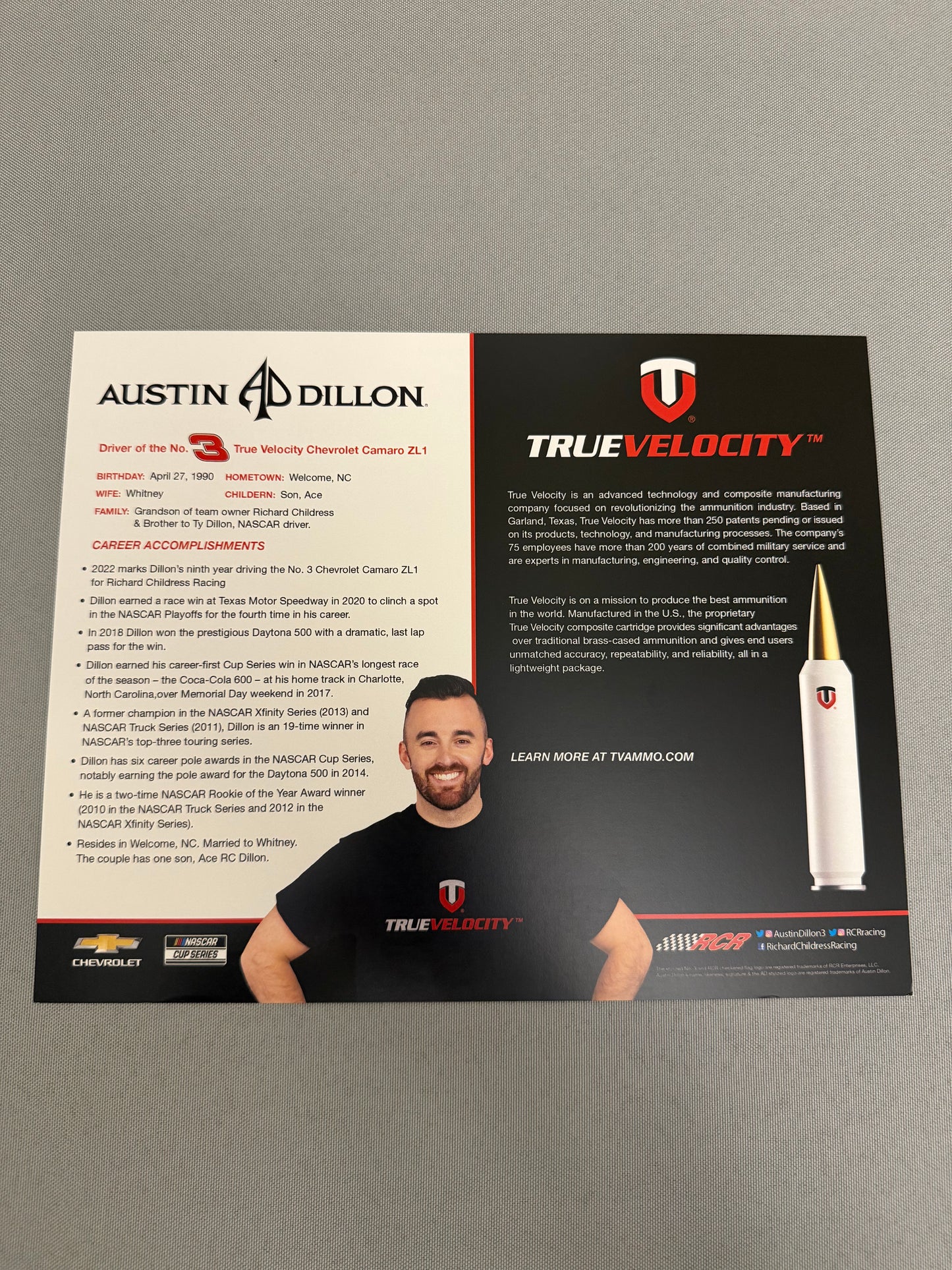 Austin Dillon #3 2022 True Velocity Nascar Hero Card