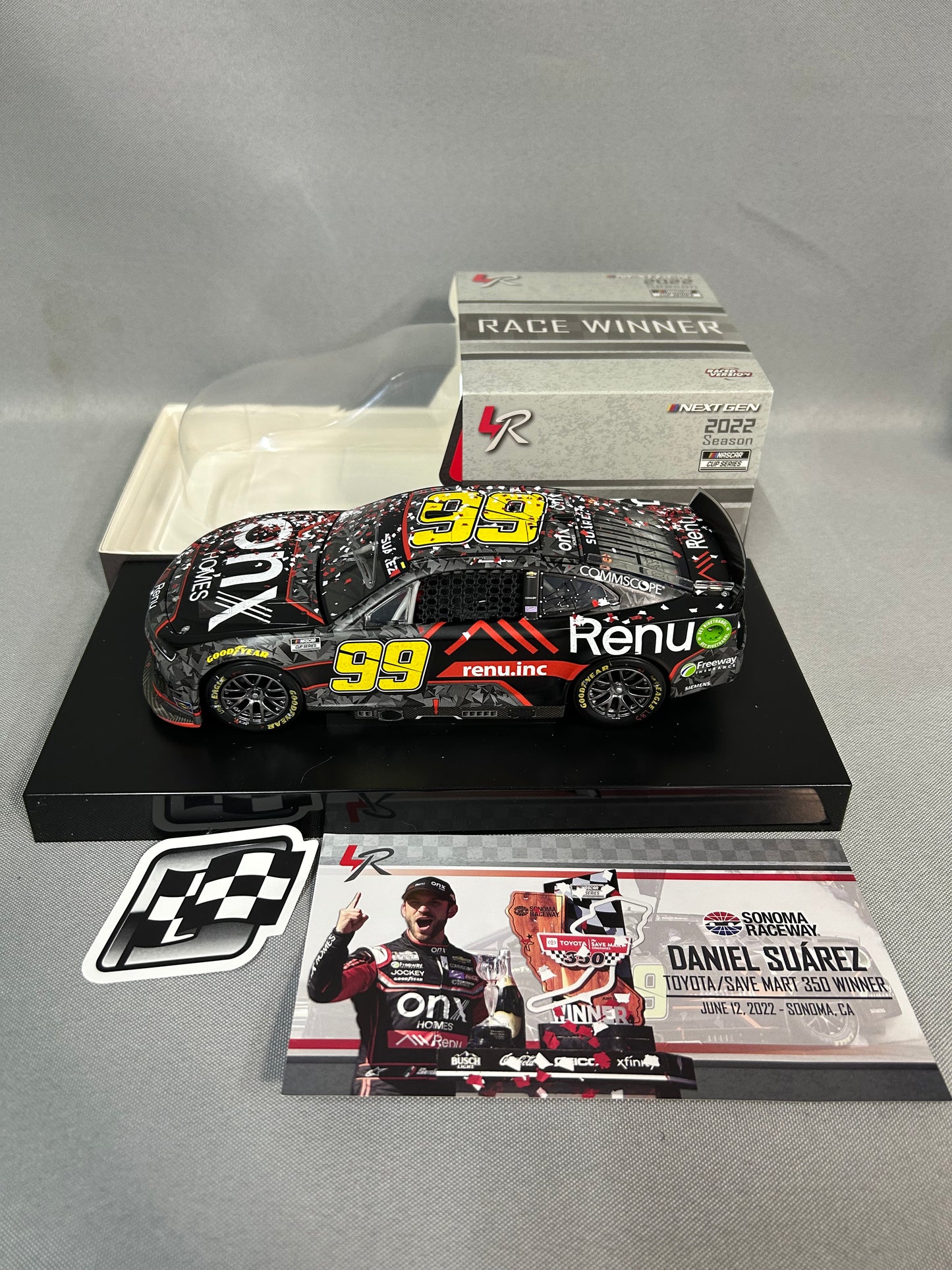 Daniel Suarez #99 2022 Autographed ONX Homes/ Renu Sonoma Win Nascar Diecast