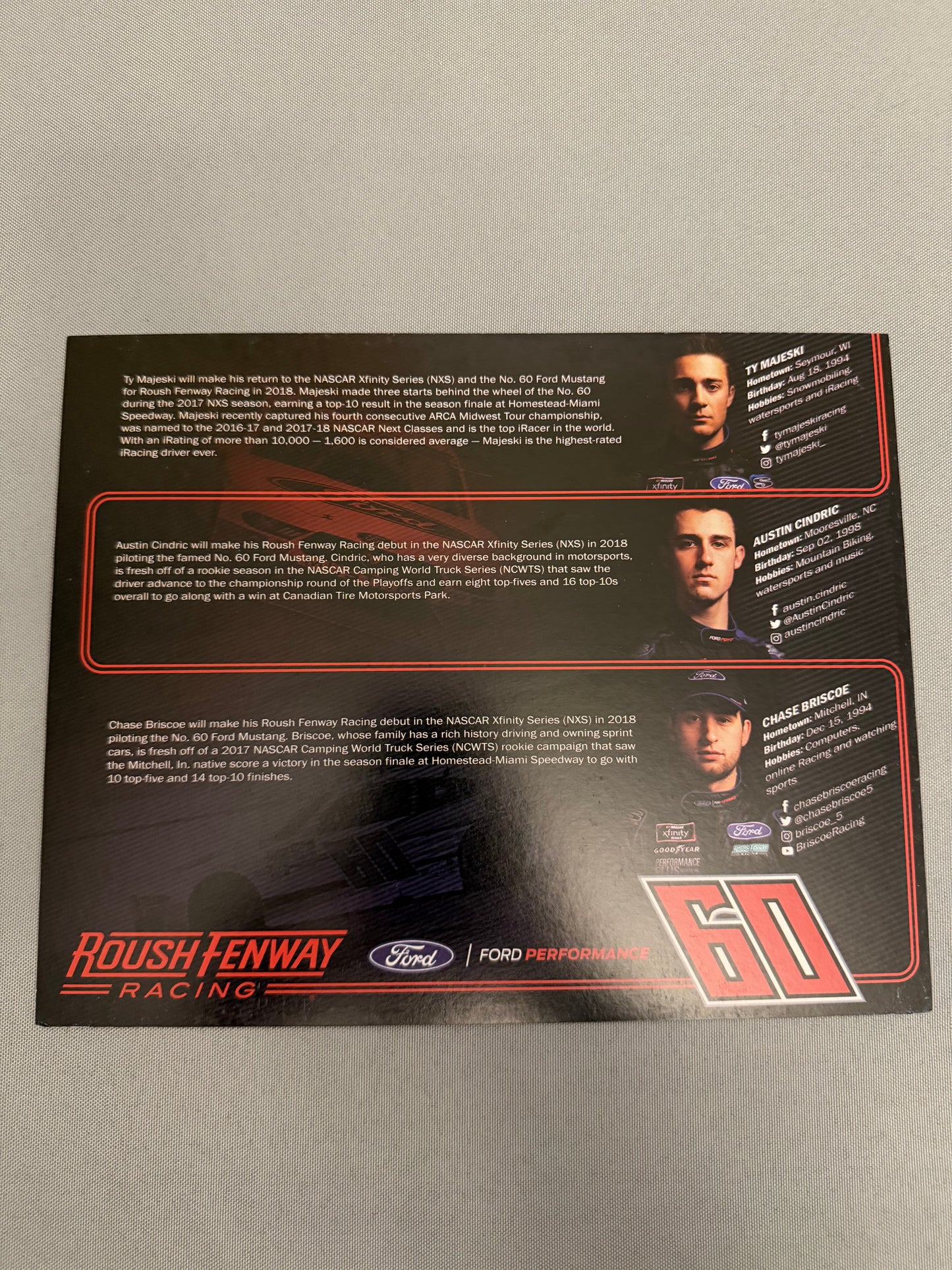 Roush Fenway 2018 The Program 60 Nascar Hero Card