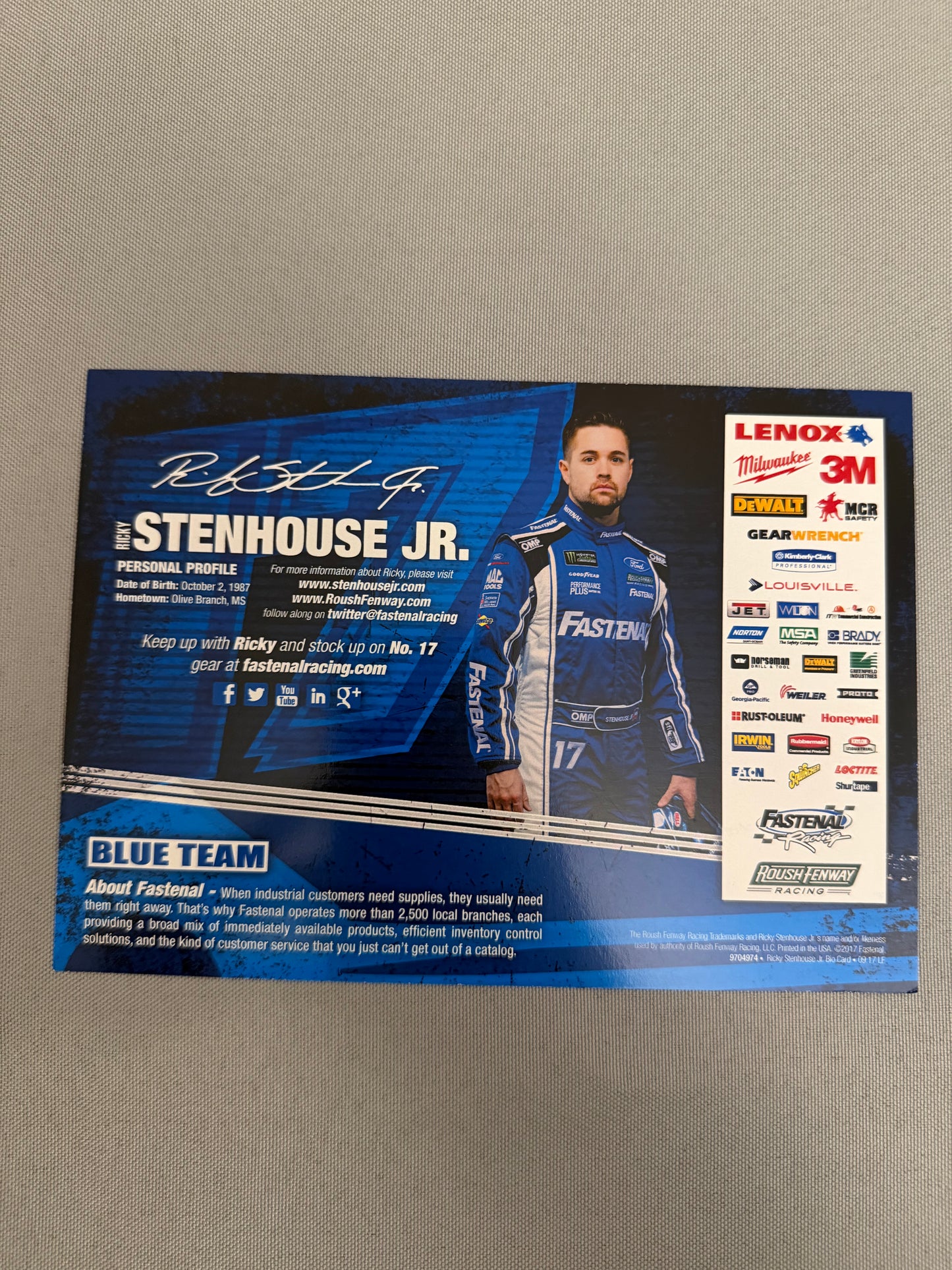 Ricky Stenhouse Jr #17 2017 Fastenal Nascar Hero Card
