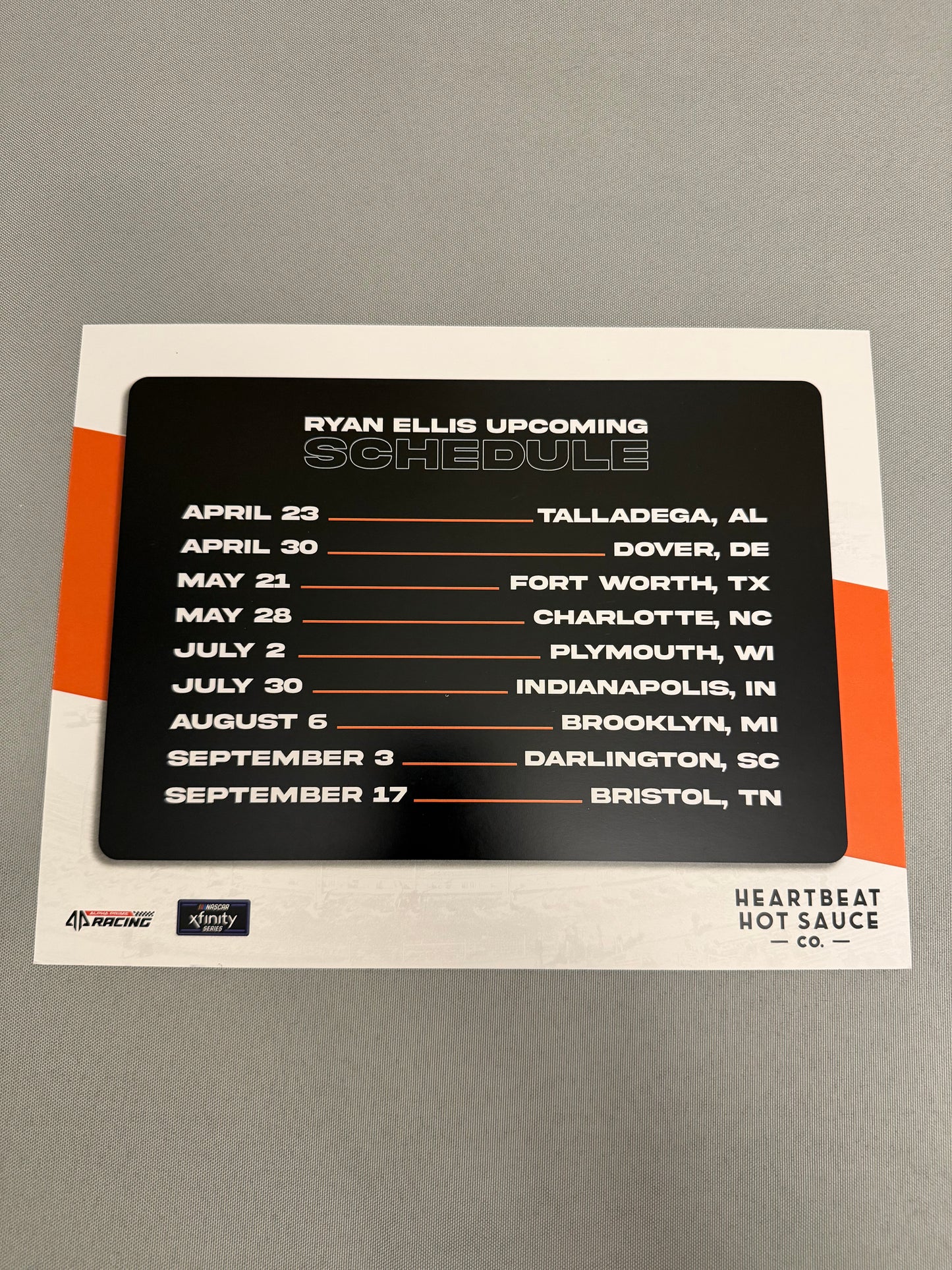 Ryan Ellis #44 2022 Heartbeat Hot Sauce Nascar Hero Card