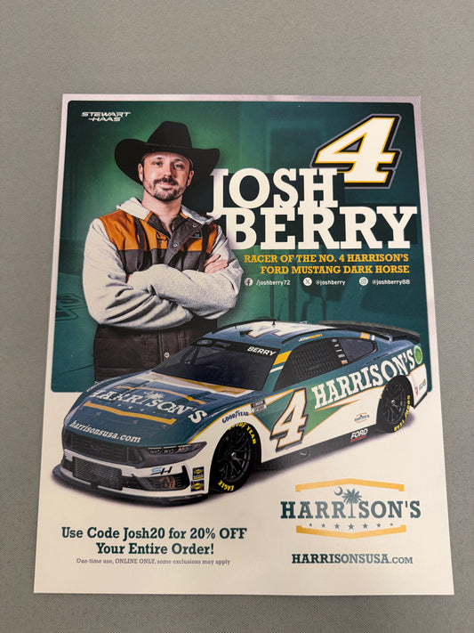 Josh Berry #4 2024 Harrisons Nascar Hero Card