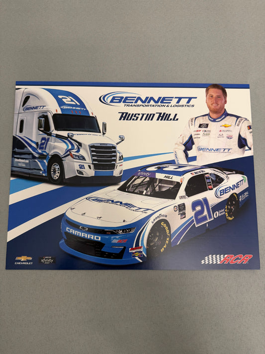 Austin Hill #21 2023 Bennett Transportation Nascar Hero Card
