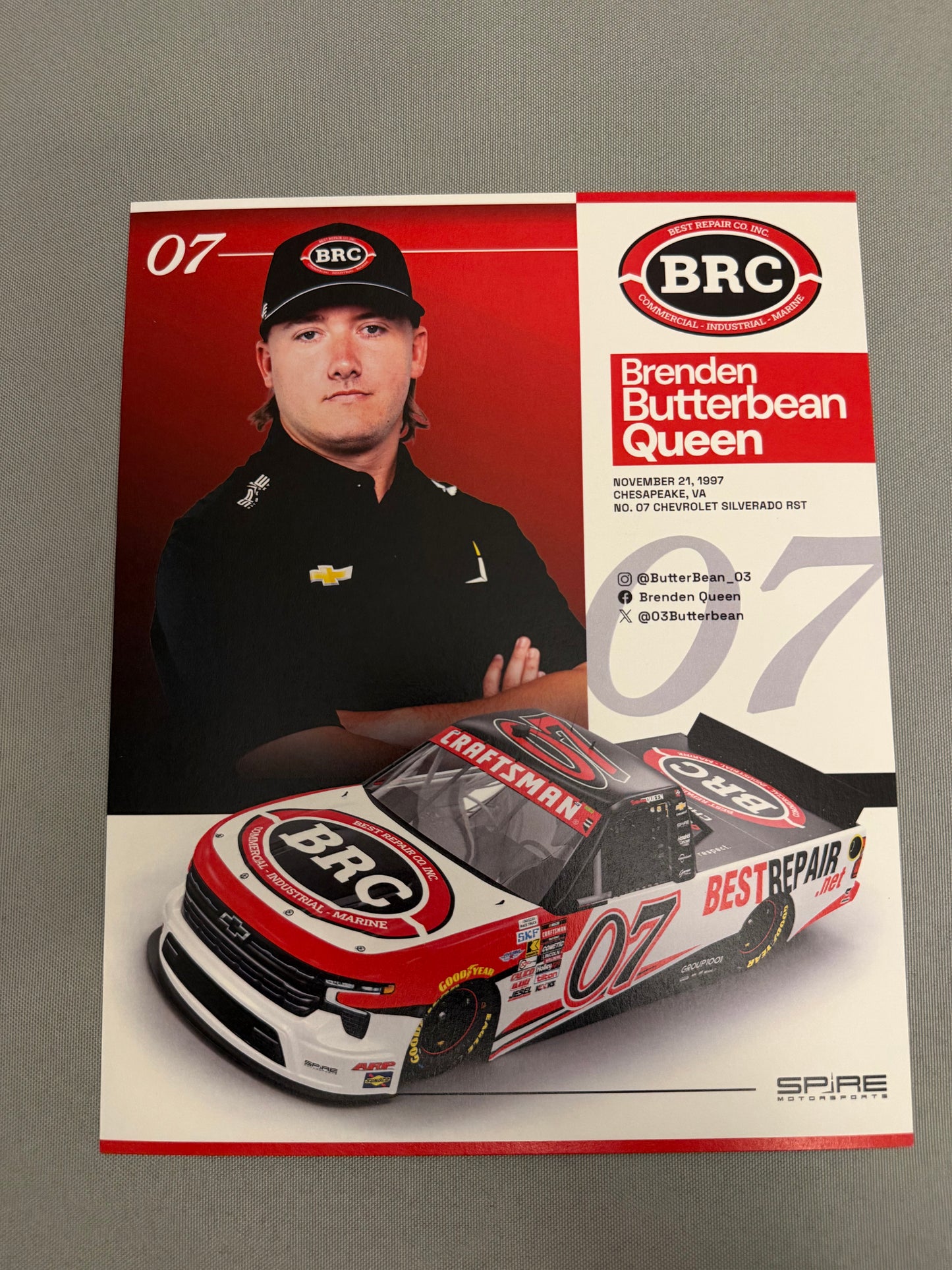 Brenden Butterbean Queen #07 2025 Best Repair Nascar Hero Card