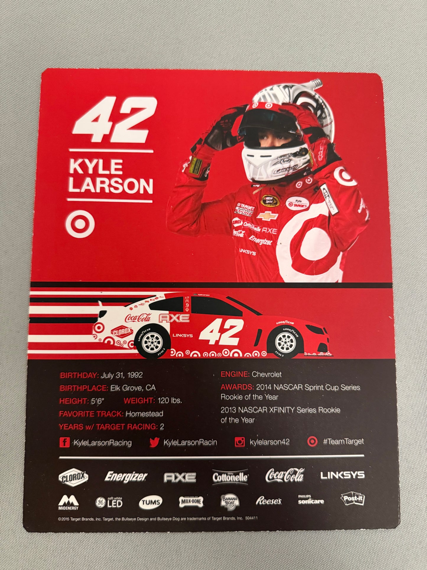 Kyle Larson #42 2015 Target Nascar Hero Card