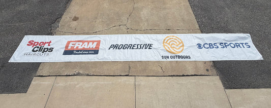 Sport Clips Fram Progressive Sun Outdoors CBS Sports SRX Series Trackside Sponsor Banner