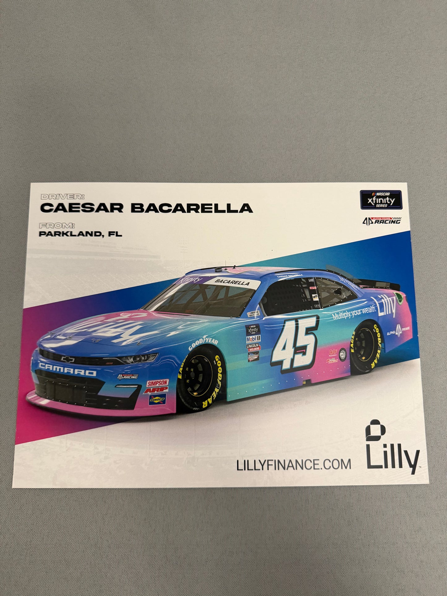 Caesar Bacarella 2022 #45 Lilly Finance Nascar Hero Card