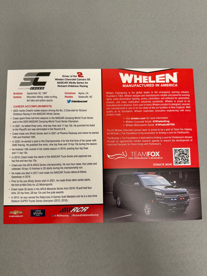 Sheldon Creed #2 2022 Whelen Nascar Hero Card