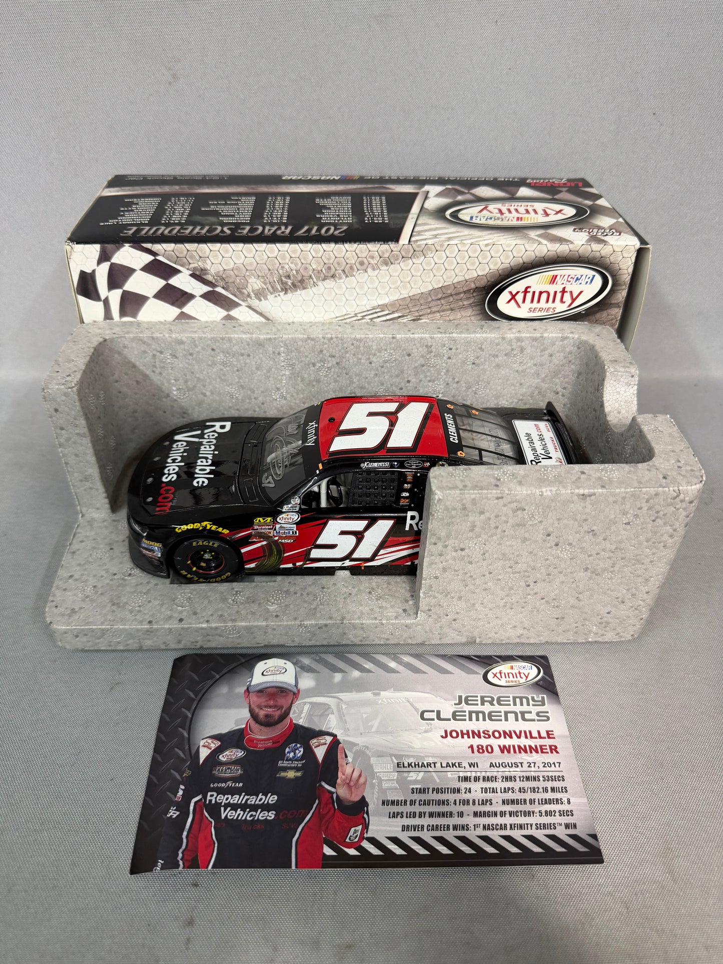 Jeremy Clements #51 2017 Road America Win RepairableVehicles Nascar Autographed Diecast