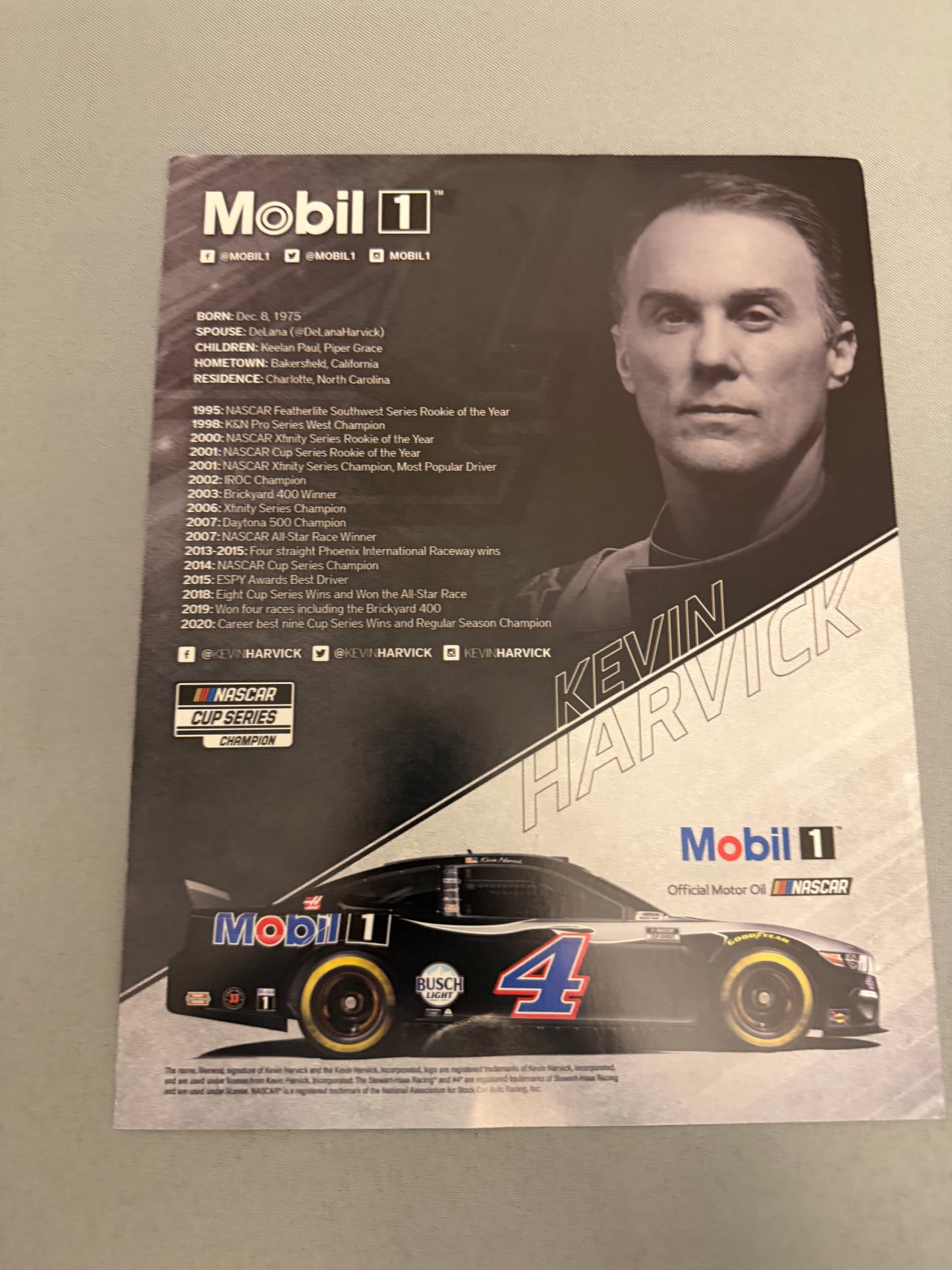 Kevin Harvick #4 2021 Mobil 1 Hero Card