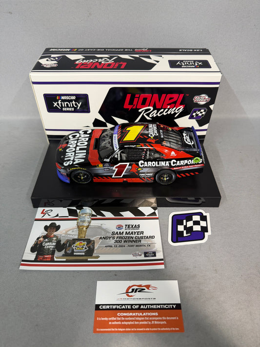 Sam Mayer #1 2024 Texas Win Carolina Carports Nascar Autographed Diecast