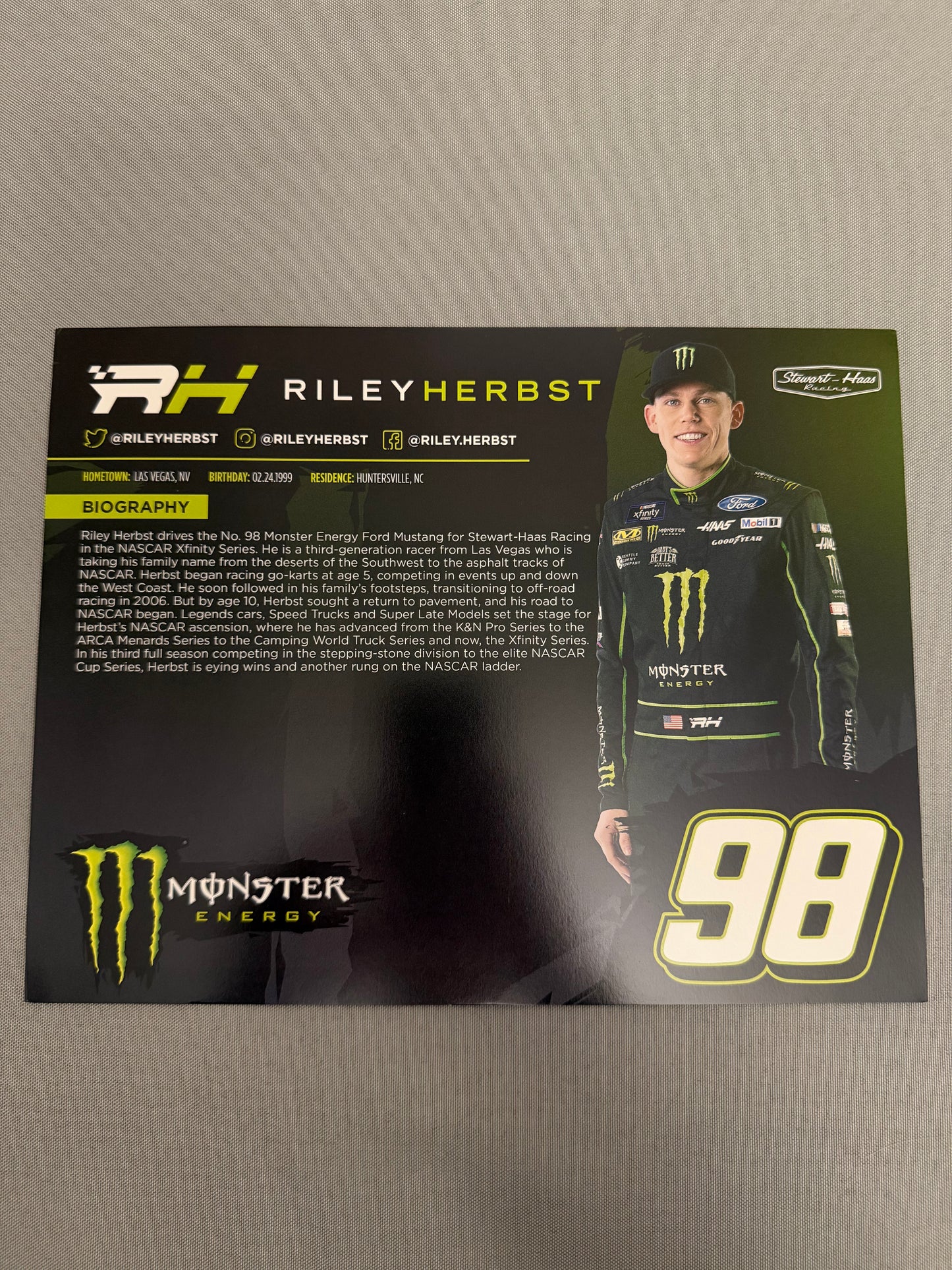 Riley Herbst #98 Monster Energy Nascar Hero Card