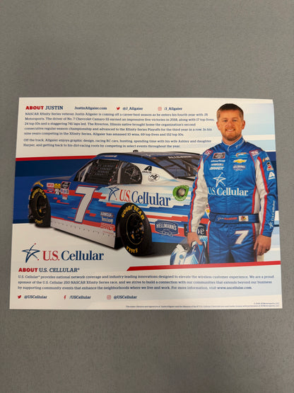 Justin Allgaier #7 2019 US Cellular Nascar Hero Card